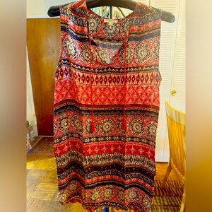 Beach Lunch Lounge Red Patterned cover up with tassels.